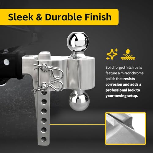 MaxxHaul Adjustable Dual Ball Mount for 2-Inch Hitch Receiver - 6-Inch Drop 7-Inch Rise - Aircraft-Grade Aluminum - Chrome Hitch Balls - 10000 lb GTW Heavy Duty Trailer Towing (50246) - style: Aluminum Adjustable Dual Ball Mount