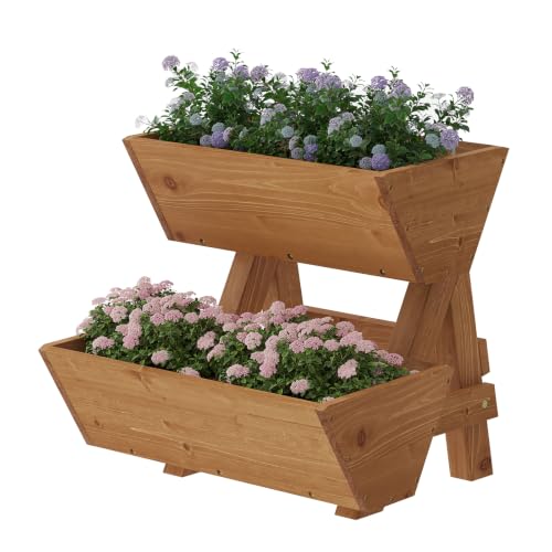Wooden Vertical Raised Garden Bed with Legs, Tiered Planter Box, Vertical Garden Planter,Wood Plant Stand Wood Flower Rack for Patio, Balcony, Freestanding. (Brown-2 Tiers) - color: Brown, size: 2 tiers-Small