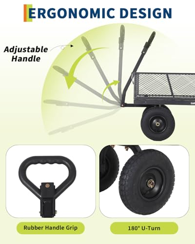 1200LBS Heavy Duty Steel Garden Cart – 13" All-Terrain Tires – Removable Mesh Sides – 180° Rotating Handle – Utility Wagon for Lawn, Yard, Farm, Outdoor Gardening - color: Gray