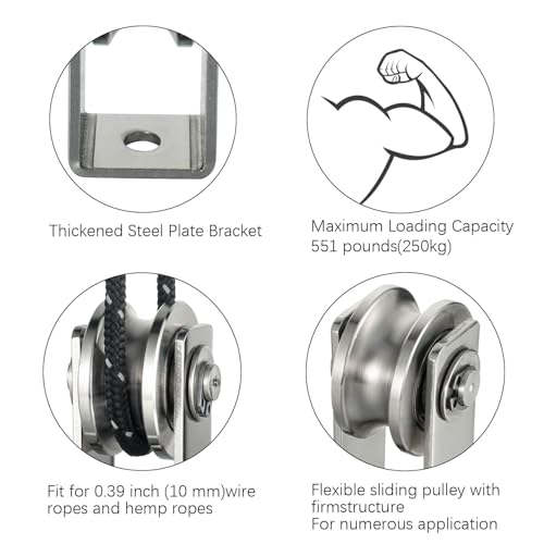 Cable Pulley Wheel Stainless Steel, Bearing Inside, Rope Pulley for Pulley System, 2 Pack - size: pulley wall-mounted