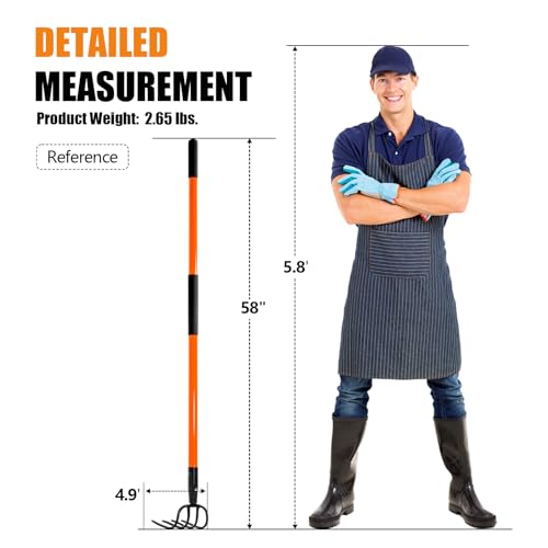 VNIMTI Cultivator for Gardening, 4 Tines Garden Cultivator with Fiberglass Handle, 58 Inches (Pack of 2) - size: 58 inches x 4.9 inches x 6.3 inches (Pack of 2)