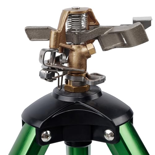 Biswing Impact Sprinkler Head on Tripod Base, Heavy Duty Lawn Sprinklers, 360 Degree Large Area Irrigation, Metal Sprinkler Nozzle & Solid Alloy Metal Extension Legs Flip Locks, 1 Pack - size: 1 Pack