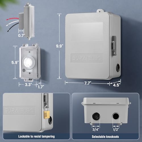 SURAIELEC 40A 240V 3HP Outdoor Timer Switch with 1000FT Long Range Remote