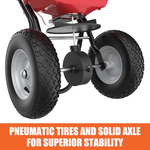 MOUMON 80LBS Push Broadcast Fertilizer Spreader, Walk-Behind Garden Seeder