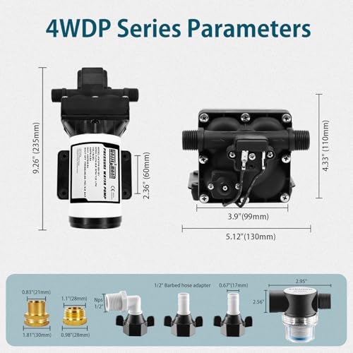 WASSERMANN RV Water Pumps Pressure Pump 115V AC with Pressure Switch, Self-priming Water Pump 5.0GPM 55PSI, Fresh Water Pump for RV Kitchen Barthroom Marine Yacht Garden Diaphragm Pump - color: White05