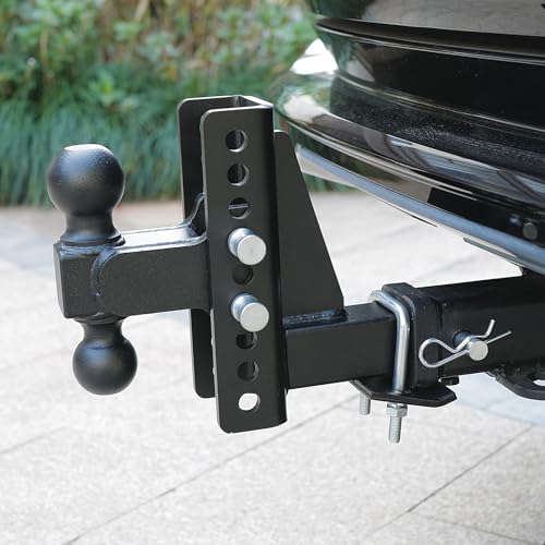 Adjustable Trailer Hitch Ball Mount for 2 Inch Receiver, 6" Drop/Rise Tow Hitch with 2" & 2-5/16" Dual Ball, Heavy Duty 20,000 LBS Capacity Truck Hitch Receiver, Powder Coated Steel with Hitch Lock