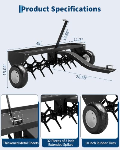 48" Tow Behind Lawn Plug Aerator with Universal Hitch, Black - color: Black-48 Inch