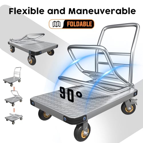 Lomive Heavy Duty Platform Truck Flat Moving Cart Hand Trucks, 1500Lbs Steel Push Cart Dolly, 30 x 19in Large Flatbed with 4'' 360 Degree Swivel Wheels for Easy Storage - size: 30" L X 19" W