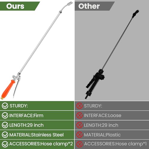 29" Sprayer Wand All Metal Replacement Sprayer Wand, Suitable for 1/2" Hose Quick Connector, 1/4" & 3/8" & 1/2" Brass Barb Spray Wand, Built-in Shut Valve Stainless Steel Spray Wand - color: 29" Sprayer Wand