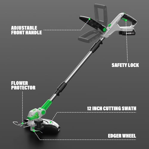 SOYUS 12" 20V Cordless String Trimmer Weed Wacker, 2×2.0Ah Battery&Charger