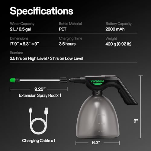 VIVOSUN 70oz Battery Powered Sprayer, Electric Spray Bottle