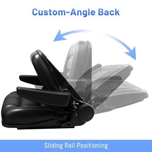 Universal Forklift Seat/Tractor Seat Compatible with Forklifts, Tractors, Zero-Turn Mowers, Skid Steers, Telehandlers, Backhoes, Excavators – Adjustable 120° Backrest,Sliding Rail, Armrest, Black - size: (L: 6.7"-11.2"/W: 9"-13")