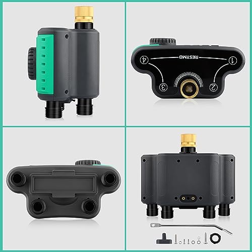 RESTMO 4-Zone Sprinkler Timer for Garden Hose with Brass Inlet