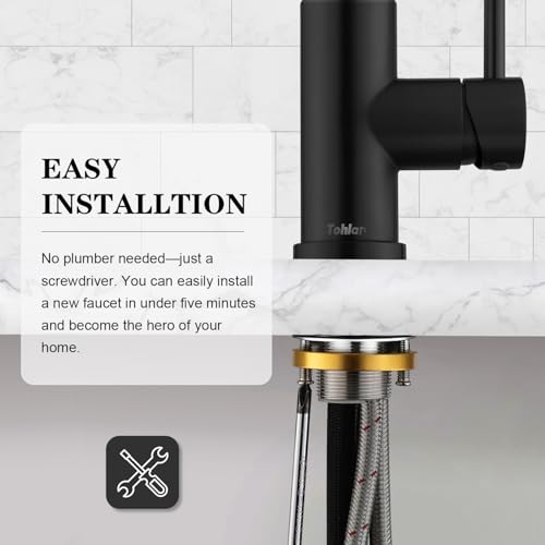 Tohlar Black Kitchen Faucets with Pull Down Sprayer and Deck Plate - color: Matte Black, style: Standard