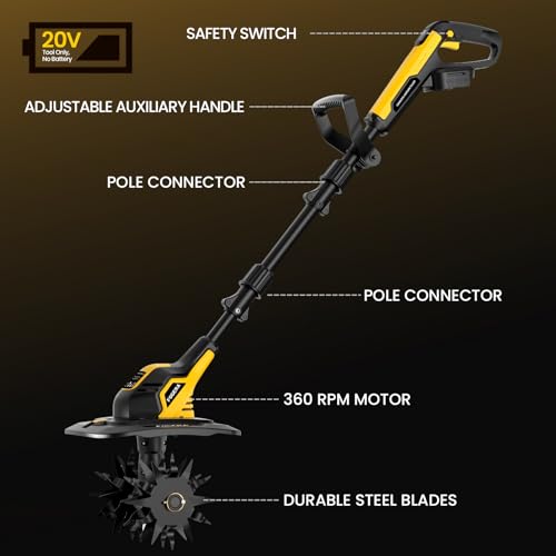 Cordless Tiller Cultivator for DEWALT 20V MAX Battery (Tool Only)