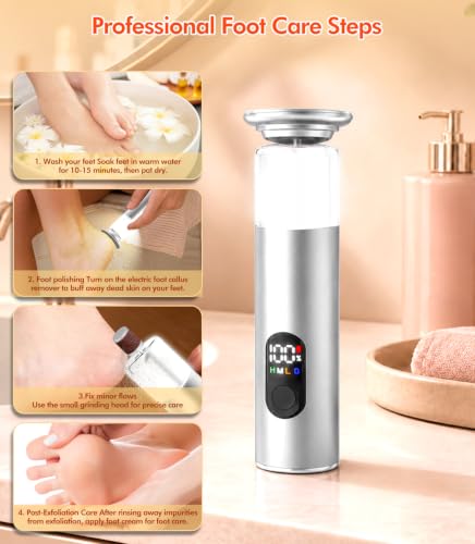 New Upgrade Electric Foot Callus Remover,Rechargeable Electric Callus Remover for Feet【Variable 3-Speed & LED Light】【Removes 99.92% of Calluses】Portable Foot File Pedicure Kits with 60Grit Pad-Silver2 - color: S606silver-60