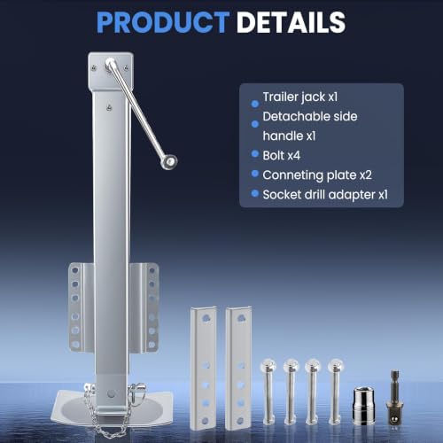 8000 lbs Trailer Jack, 20-24V Drill Compatible, Silver - color: Sliver