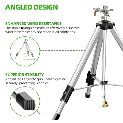 SPECILITE Brass Impact Sprinkler on Tripod Base, Waters up to 90ft, 50 inch | Heavy Duty Metal, 360 Degree Irrigation for Large Area, Yard, Lawn, Covering up to 6360sqft, for Large Area, Yard, Lawn,