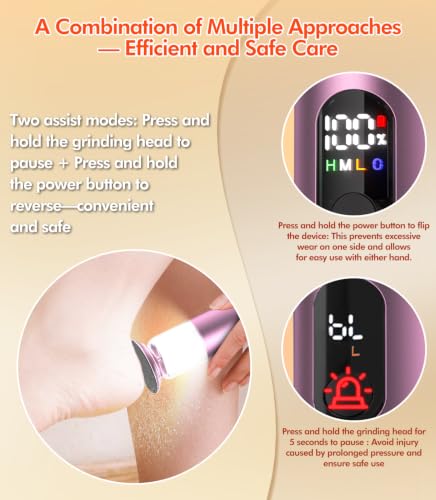 New Upgrade Electric Foot Callus Remover,Rechargeable Electric Callus Remover for Feet【Variable 3-Speed & LED Light】【Removes 99.92% of Calluses】 Portable Foot File Pedicure Kits with 30Grit Pad-Pink - color: S606pink