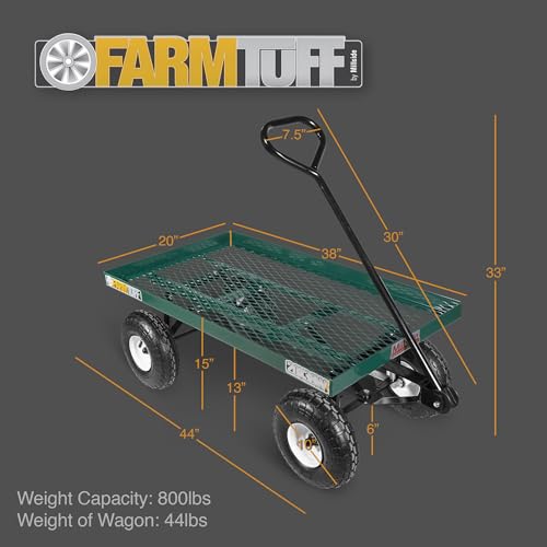FARM-TUFF Metal Mesh Garden Wagon, 38" x 20" - Heavy-Duty Utility Cart with Pneumatic Tires, 800lb Capacity & Powder-Coated Frame for Gardening, Landscaping & Yard Work