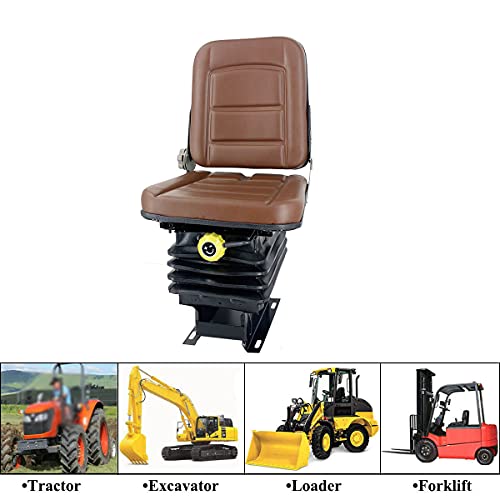 Universal Forklift Seat for Garden Lawn Mower, Komatsu Style Folding Seat Suspension Seat with Adjustable Backrest & Suspention Base for Mini Digger Forklift Excavator & Skid Loader, Brown - size: Brown Seat with Suspension Base