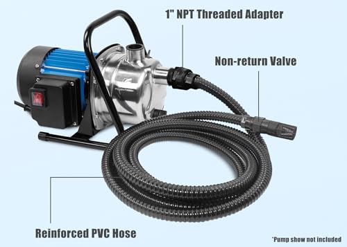 FLUENTPOWER 13FT x 1" Suction Hose Kit with Check Valve, Corrugated Pipe 13ft Long, Water Intake Hose Set, Aspiration Hose for Shallow Well Sprinkler Garden Booster Pump with 1” Female Inlet - size: 13FT Plastic Fitting-Black