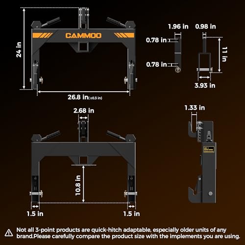 CAMMOO 3-Point Quick Hitch with 2" Receiver, Black - color: Black