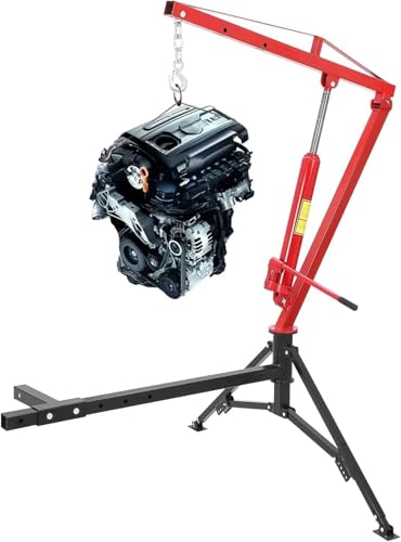 GarveeLife 1000 LBS Hydraulic Pickup Truck Crane, 360° Swivel Hitch Mounted Hoist with 3 Adjustable Booms, Truck Bed Crane for Lifting Engine, Deer, or Construction Goods-Red - color: Red