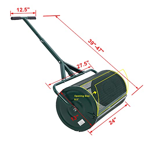 24'' Peat Moss Spreader with Metal Mesh Basket T-Handle for Garden