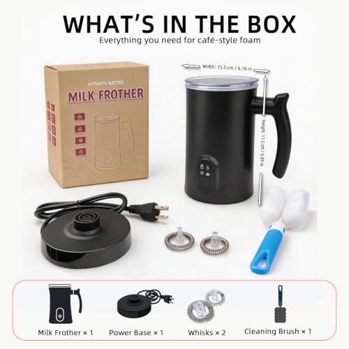 Liksiy Milk Frother and Steamer, 4-in-1 Electric Milk Frother for Hot & Cold Foam, Quiet Coffee Frother and Milk Warmer for Latte, Cappuccino and Macchiato, Black