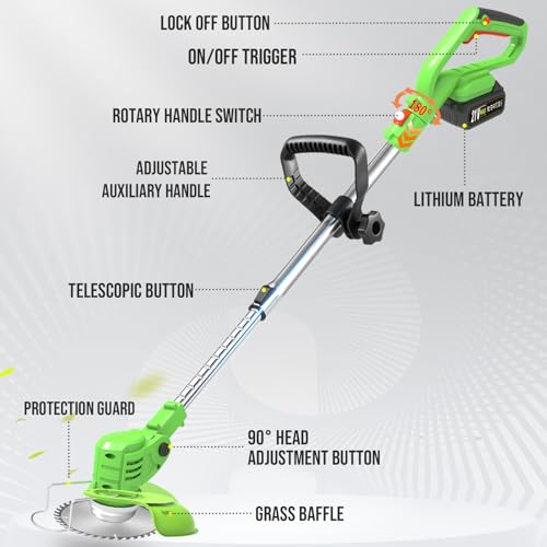 Electric Weed Wacker Cordless 21V Battery Powered Weed Eater - color: Green