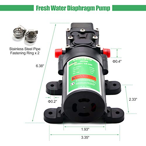 LONGRUN Fresh Water Pump 12V DC Diaphragm Pumps with Adjustable Pressure Switch, 4.5L/Min 1.2GPM 85 PSI Self Priming Sprayer Pump for RV/Camper/Marine/Boat/Garden Lawn - size: 4.5L Water Pump
