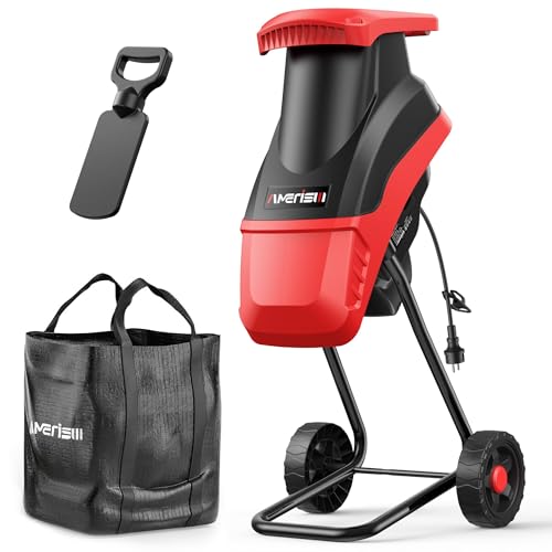 AMERISUN 15-Amp Electric Wood Chipper, 4200 RPM Garden Shredder with 1.75" Branch Capacity, 50L Collection Bag & 7" Wheels, Lightweight Yard Waste Mulcher for Leaves, Branches & Home Landscaping