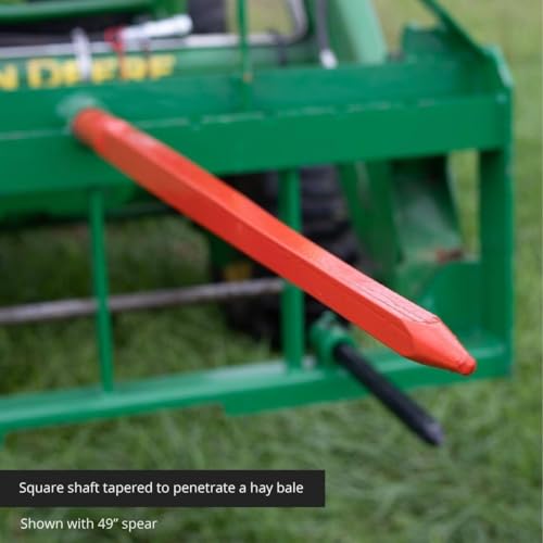 Hay Spear Replacement 49" Bale Spear, Bale Spike Quick Attach Square Hay Bale Spears 1 3/4", Red Coated Bale Forks, Hay Bale Spikes with Hex Nut & Sleeve for Tractor Bucket Loader