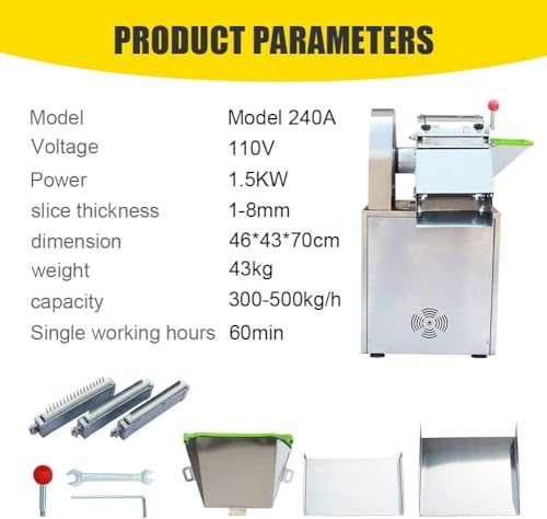 Commercial Potato Strip Cutter Machine, 1500W Automatic Centrifugal French Fry Cutter, 300–500KG/H Vegetable Slicer & Dicer with Adjustable Thickness for Potatoes, Carrots, Radish