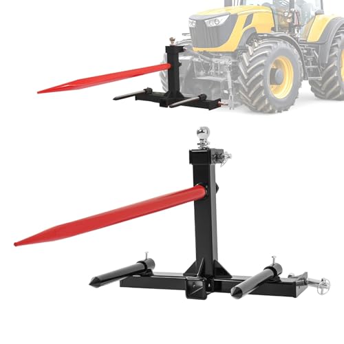 Suitable for 47-Inch 3-Point Hay Spear Gooseneck Trailer Hitch for All Category 1 Tractors – 3000lbs Capacity with 2 Stabilizers & Quick Hitch Attachment – Durable Black Steel, Powder Coated