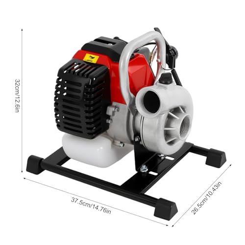Commercial Gasoline Engine Water Pump 2 Stroke 52CC 1700W 1.5 Inch Inlet Portable Gasoline Water Transfer Pump with Manual Start, Air-cooling Water Pump for Flood Gardening Irrigation