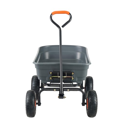 VEVOR Poly Garden Dump Cart 4 Cu.Ft. 600 lbs 4 Wheel Wheelbarrow Dump Wagon - color: Gray