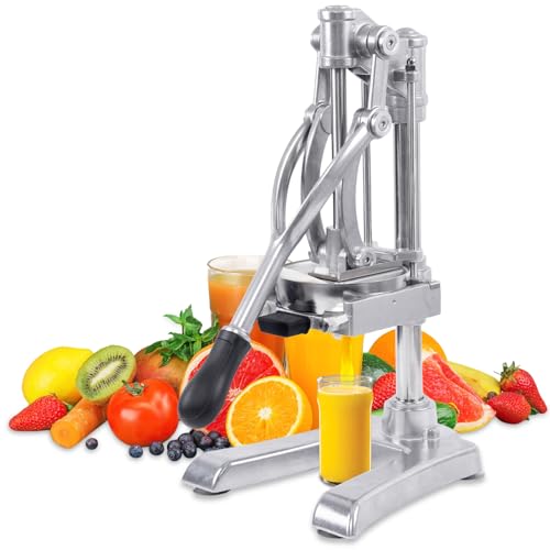 2-in-1 Commercial Manual Juicer & French Fry Cutter, Heavy Duty Cast Aluminum Citrus Press and Vegetable Chopper with 1/4", 3/8" & 1/2" Stainless Steel Blades for Potato, Orange & Lemon - size: 2-in-1 Juicer & Chopper + 3 Blades