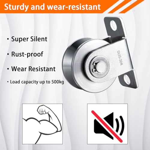Cable Pulley 48MM Wheel Wall Mount, Bearings Inside, Stainless Steel V Type Rope Pulley for Pulley System, Sliding Gate 1Pcs - style: V Type