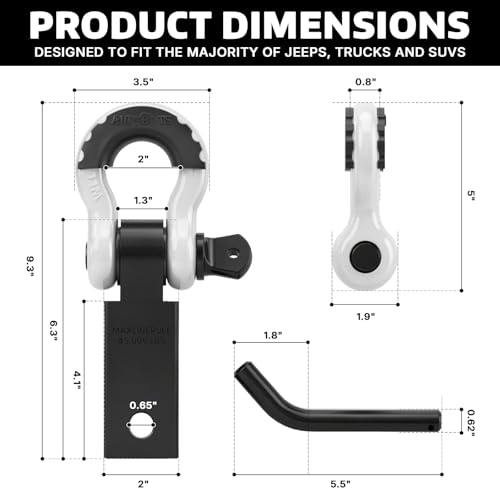 AUTOBOTS Shackle Hitch Receiver 2", Heavy Duty Recovery Hitch White - color: WHITE-BLACK