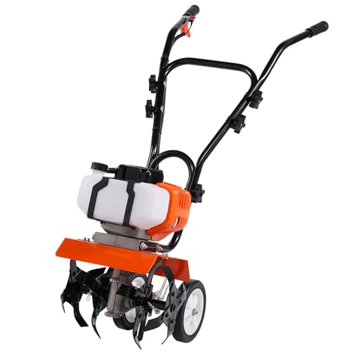 VEVOR Tiller Cultivator Gas Powered, 43CC 2-Stroke Garden Cultivator, Tiller with 4 Steel Adjustable Front Tines for Lawn, Garden and Field Soil Cultivation - size: 43CC,2-Stroke