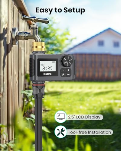Sprinkler Timer with Brass Swivel, Programmable Water Timer for Outdoor Garden Hose, Hose Timers with Rain Delay/Manual/Auto Mode, Drip Irrigation and Lawn Watering System, 1 Outlet - size: 1 Outlet