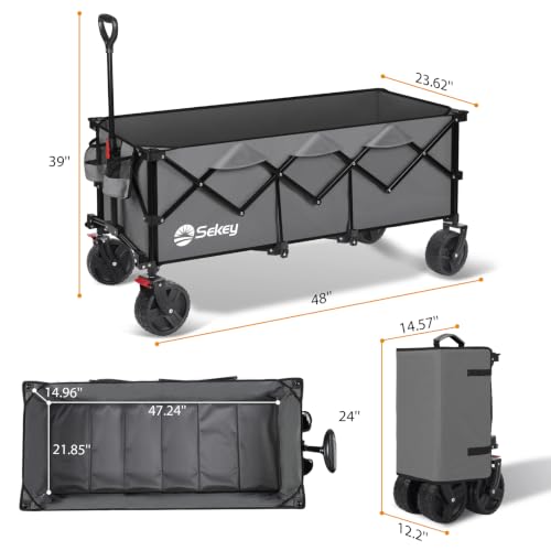 Sekey 300L Extended Collapsible Wagon, 660 lb Capacity, 48 in Long - color: Gray