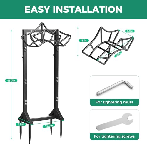 Garden Hose Holder with 2 Tool Hooks Heavy-Duty Water Hose Reel Rustproof - color: Black, size: Crown