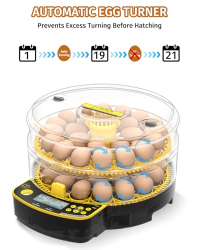 JUJOJB 48 Egg Incubator for Hatching Eggs, Double-Layer Auto Turner & Temp - color: Yellow