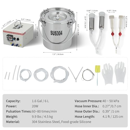 12L Milking Machine, Rechargeable Battery & Adjustable Suction Pulsation Vacuum Electric Milker, Portable Milker with Food-Grade Silicone Cups and Tubes, 4 Teat Cups, 5200 MAh - size: 12L