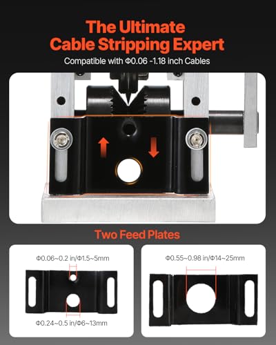 VEVOR Manual Wire Stripping Machine, 0.06''-1.18'' Copper Stripper with Hand Crank or Drill Powered, Visible Stripping Depth Reference, Portable Aluminum Frame Wire Peeler for Scrap Copper Recycling - style: Hand Crank or Drill Powered