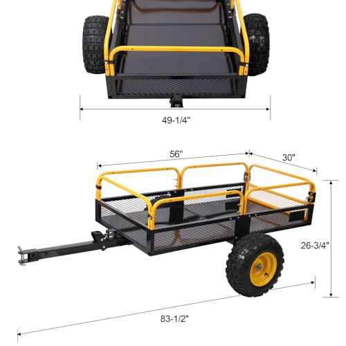 Heavy-Duty 1000 LB Tow Behind Dump Cart for ATVs, UTVs, Tractors & Lawn Mowers - Durable Steel Farm & Garden Hauler with High Clearance Tires