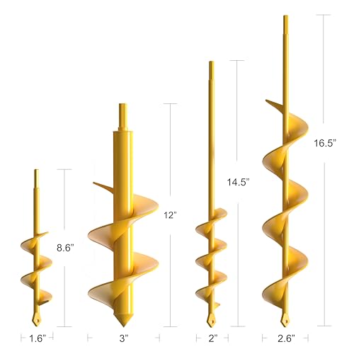 Garden Auger Drill Bit for Planting - Pack of (4) - Garden Ground Earth Post Hole Digger Drill Auger for Gardening Bulb Bedding Digging Plant Rapid Planter for 3/8in Hex Drill (Yellow) - size: Pack of 4